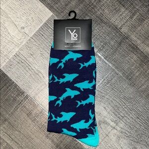 Yo Sox Mens Blue Sharks Graphic Novelty Crew Socks Large